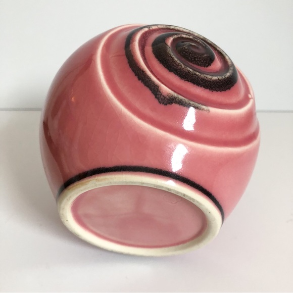 Vintage rose pink Art Deco moderne sphere pottery vase - Picture 7 of 10